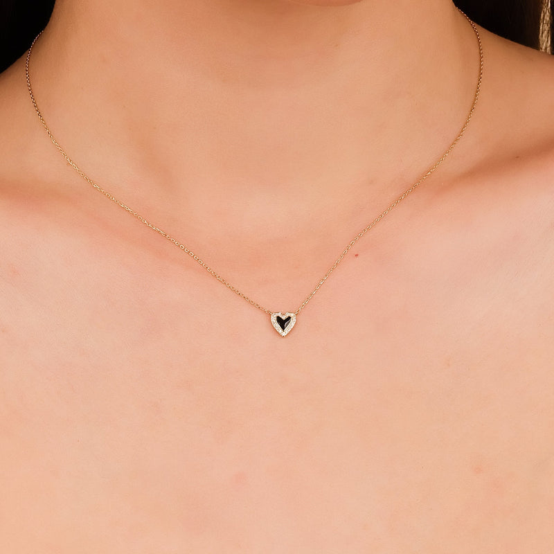 Natural Diamond & Black Enamel Heart Necklace, Lilliana