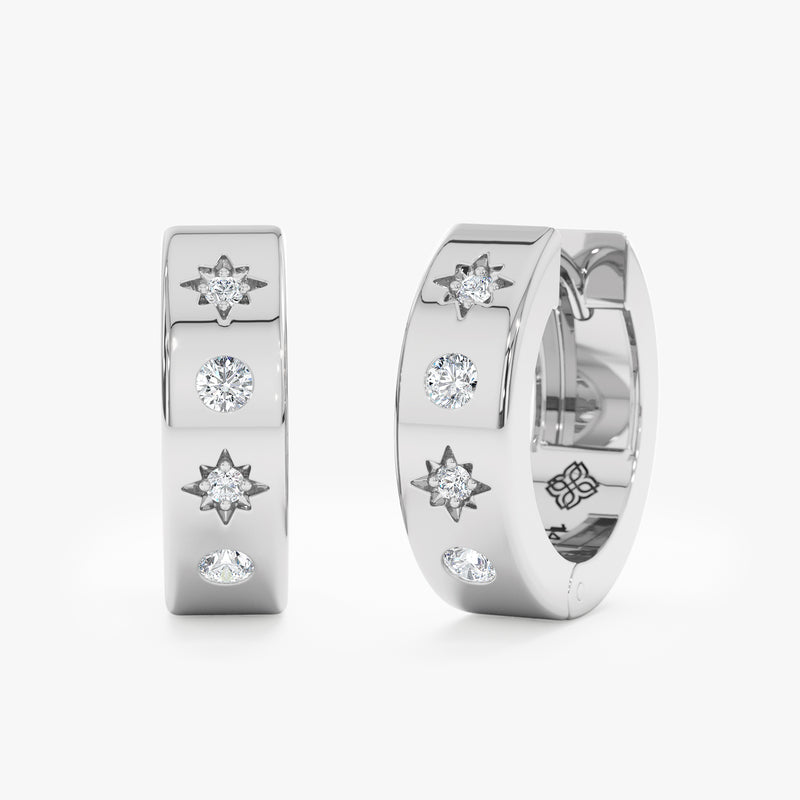 White Gold Diamond Full Moon Starburst Hoops
