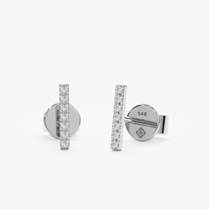 white gold diamond bar studs