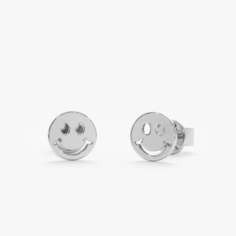 White Gold Smiley Face Studs