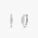 Handmade pair of Petite Diamond 14k solid White Gold Huggies