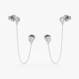 Handcrafted pair of solid White Gold Bezel Diamond Chain Earrings