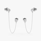 White Gold Bezel Diamond Chain Earrings