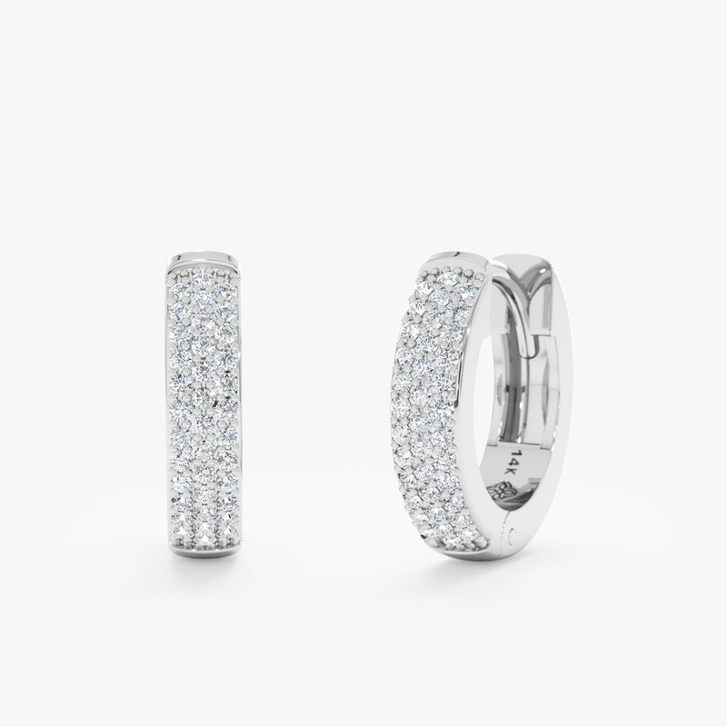 Handcrafted pair of solid 14k White Gold Diamond Hoop Earring huggies