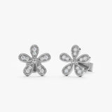 White Gold and Diamond Flower Studs