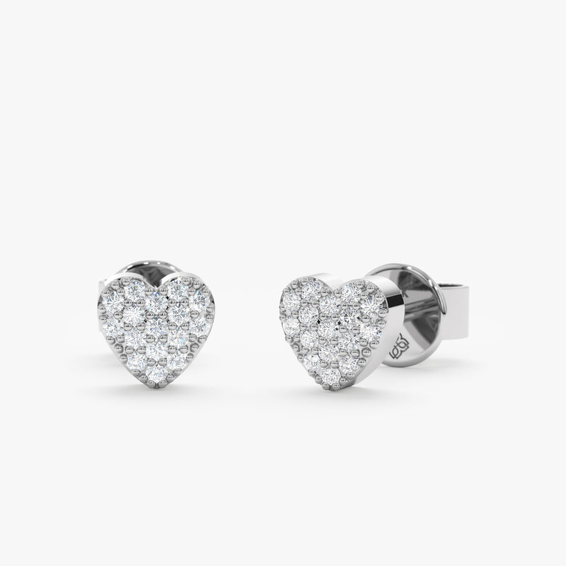 White Gold Pave Diamond Heart Studs