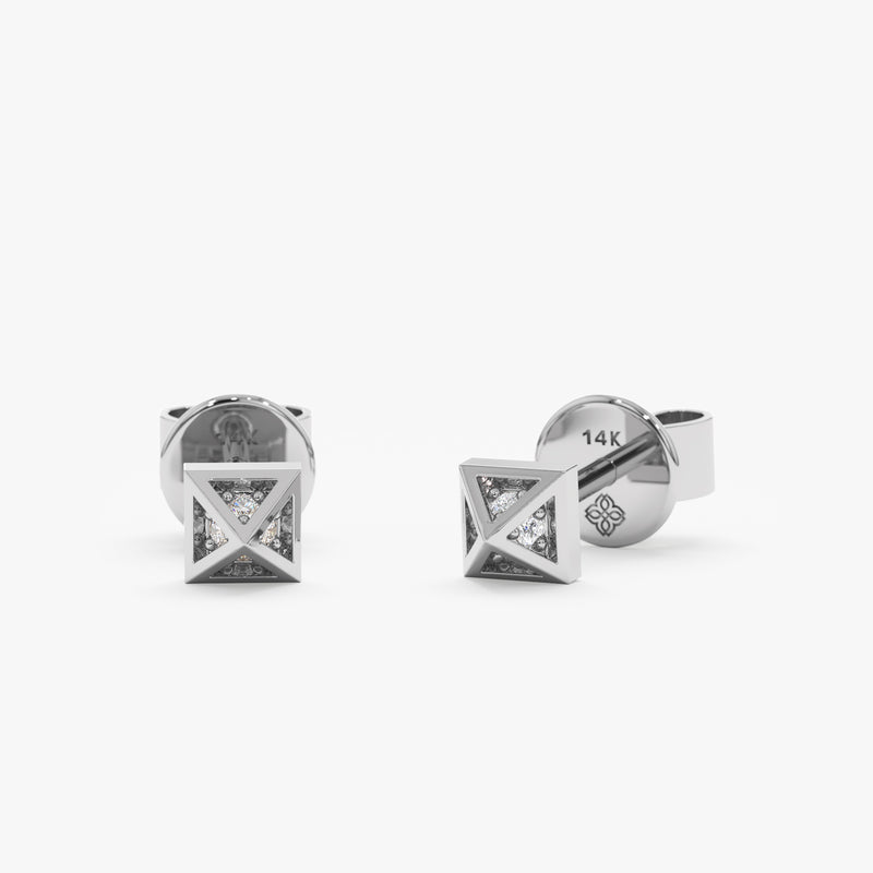 White Gold Diamond Pyramid Earrings