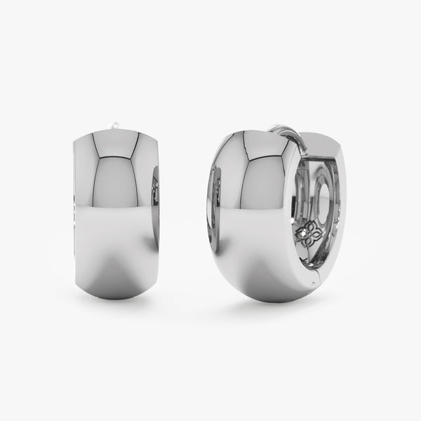 Handmade pair of solid 14k white gold huggie earrings