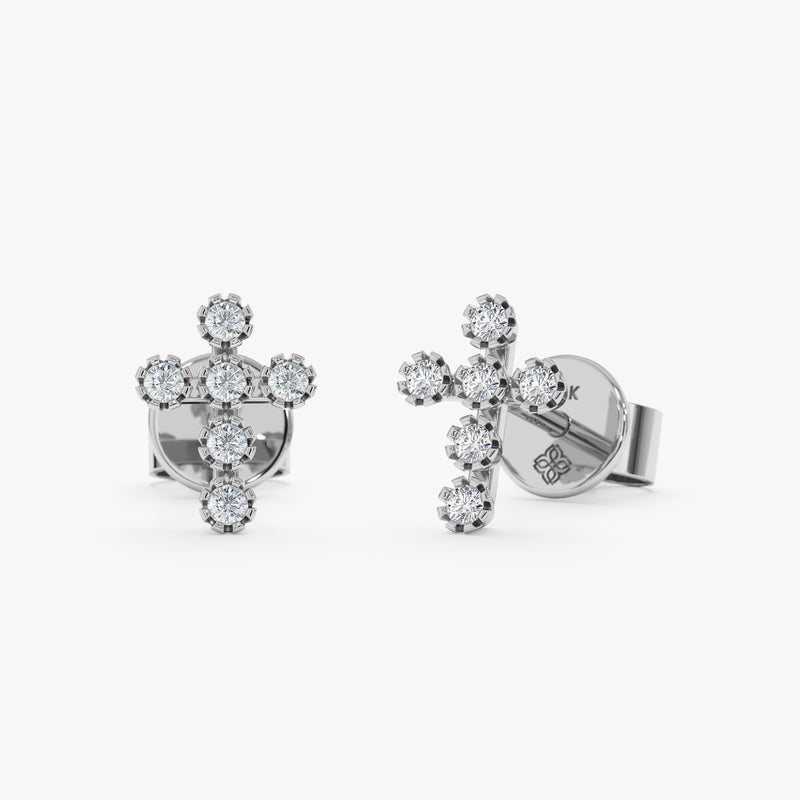 Multiple Natural Diamond Cross Stud Earrings Handmade Jewelry