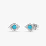 White Gold Diamond Turquoise Evil Eye Studs