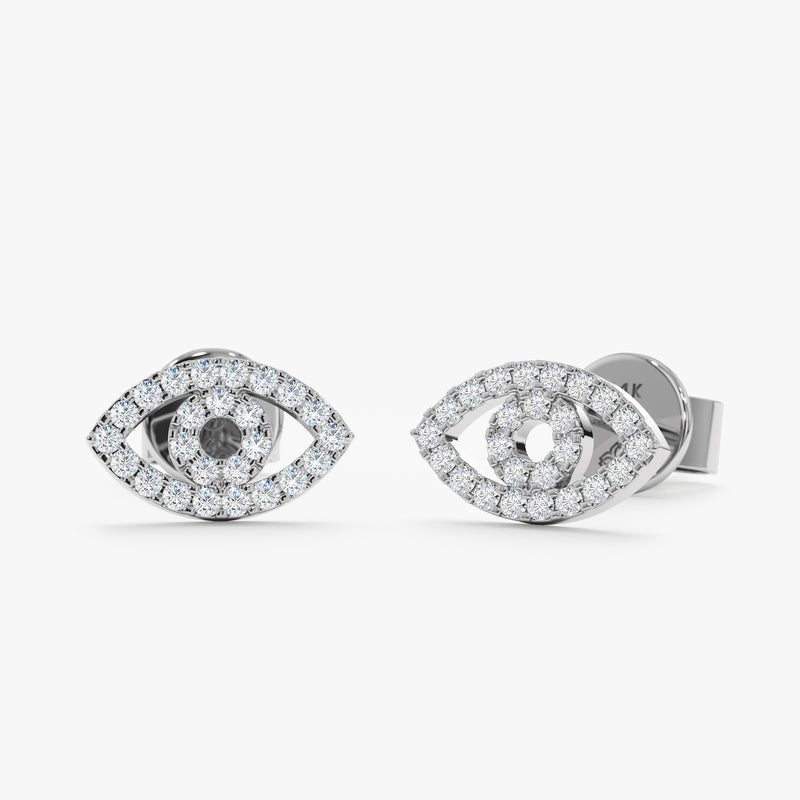 White Gold Diamond Evil Eye Studs