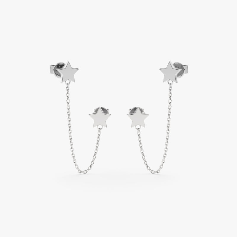 White gold chain star earrings