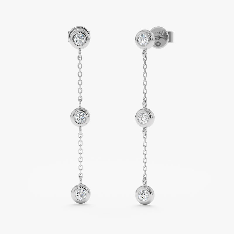 white gold diaonond station dangle earring