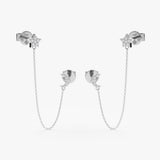 White Gold Diamond Moon and Star Chain Earrings