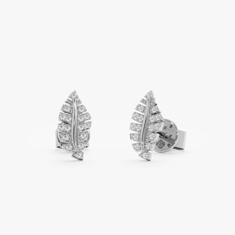 White Gold Diamond Leaf Studs