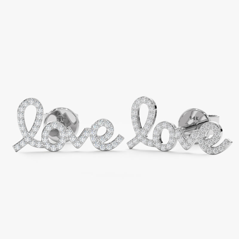White Gold and Diamond Love Stud Earrings