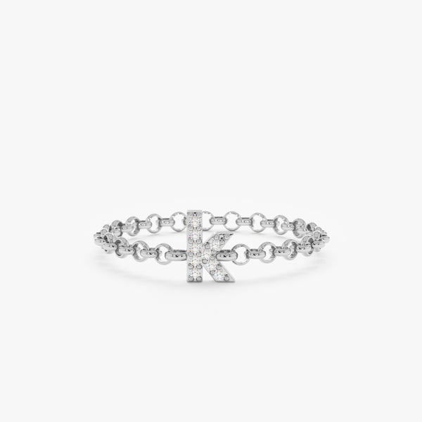 White Gold Diamond Initial Chain Ring