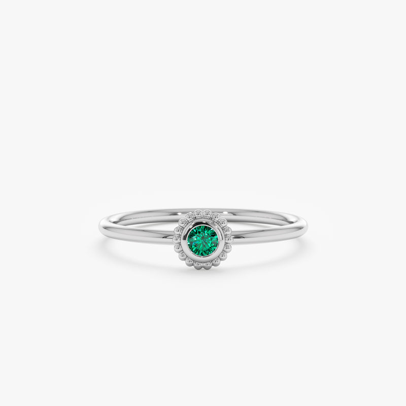 White Gold Emerald Art Deco Ring