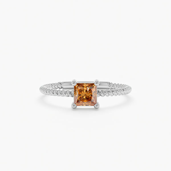 White Gold Prong Set Citrine Ring