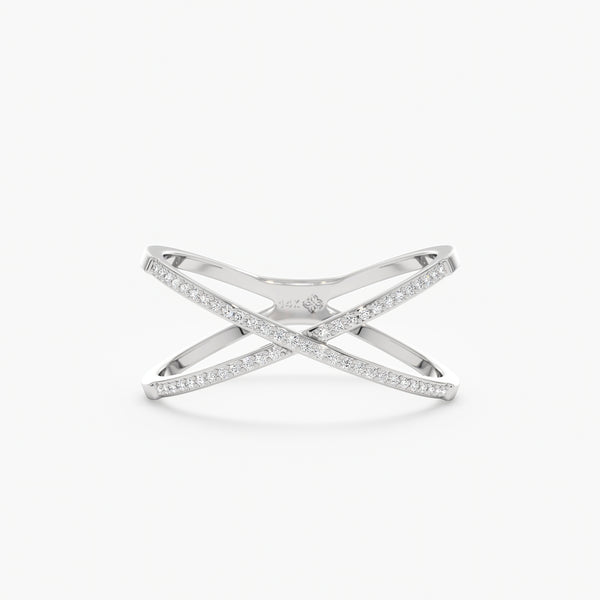 White Gold Diamond X Ring