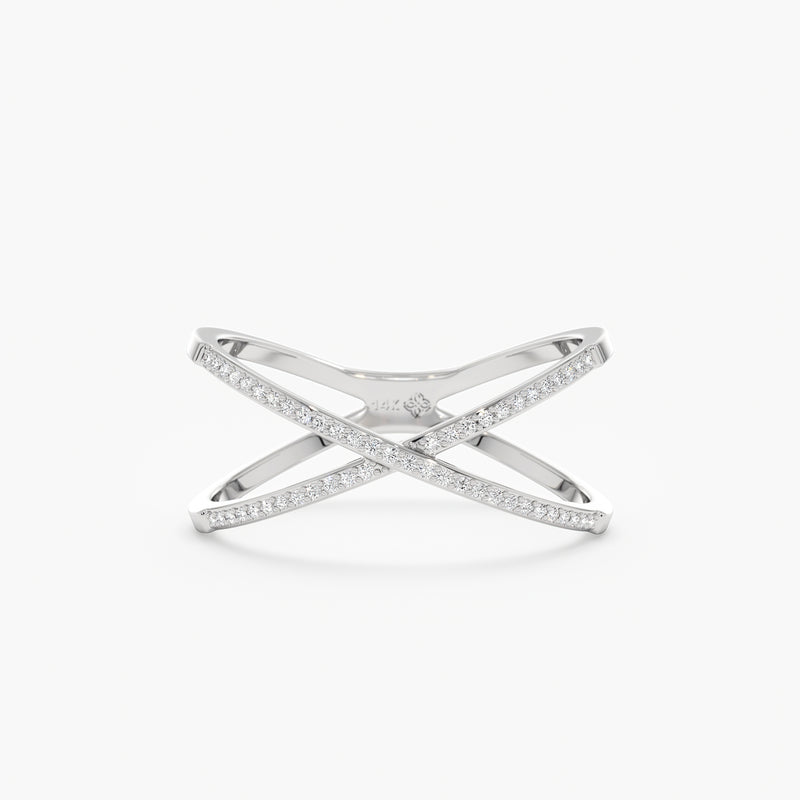 White Gold Diamond X Ring