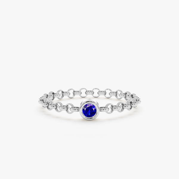 White Gold Sapphire Bezel Chain Ring