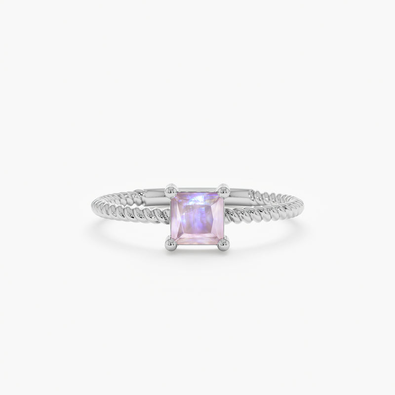 White Gold Prong Set Moonstone Ring