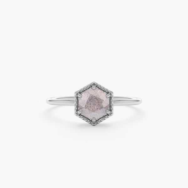 White Gold Dainty Labradorite Ring