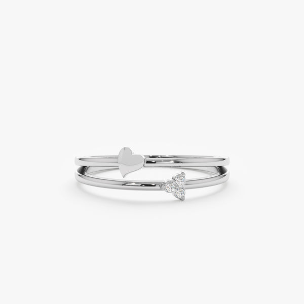 White Gold Heart and Diamond Cluster Ring