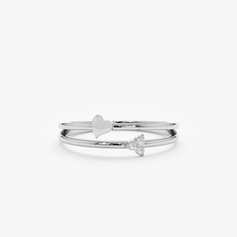 White Gold Heart and Diamond Cluster Ring