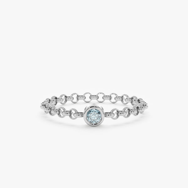 White Gold Aquamarine Chain Ring