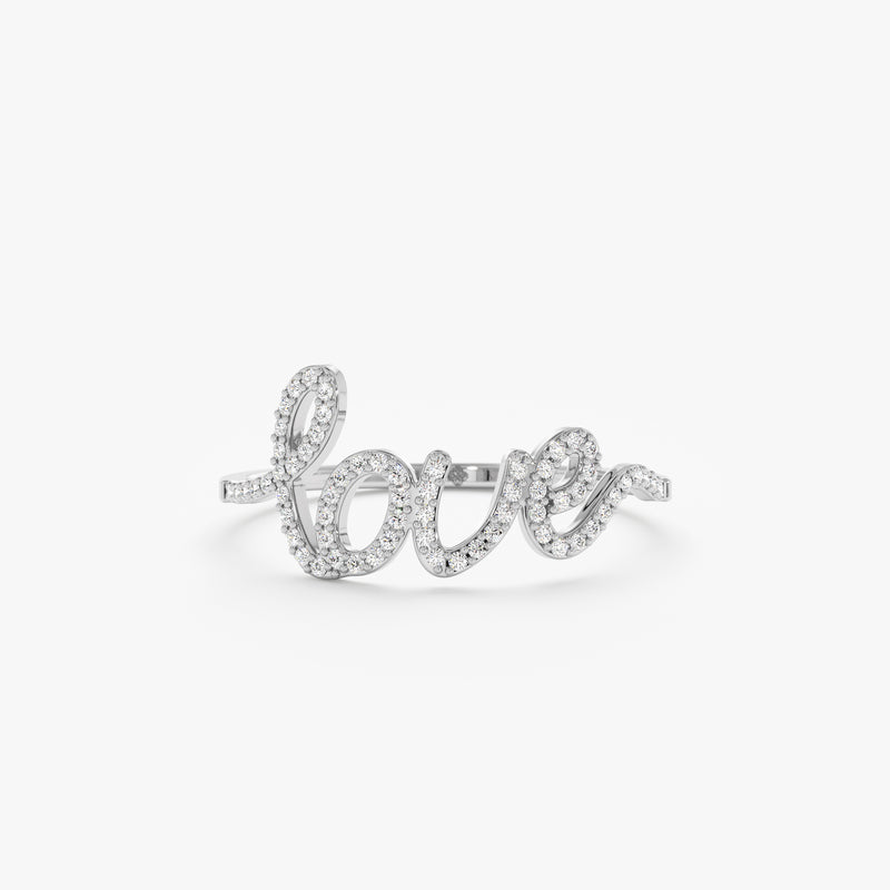 White Gold Cursive Diamond Love Ring