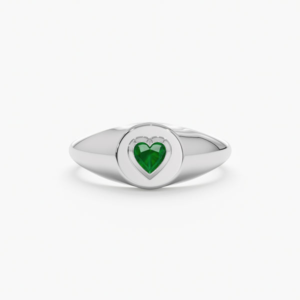 White Gold Emerald Heart Ring