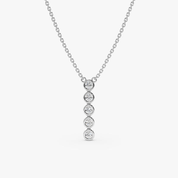 solid white gold handmade diamond bezel bar necklace