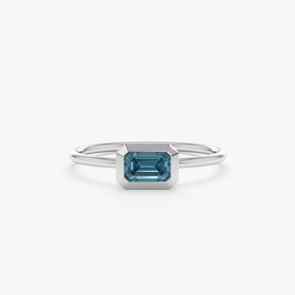 White Gold Octagon Blue Topaz Ring