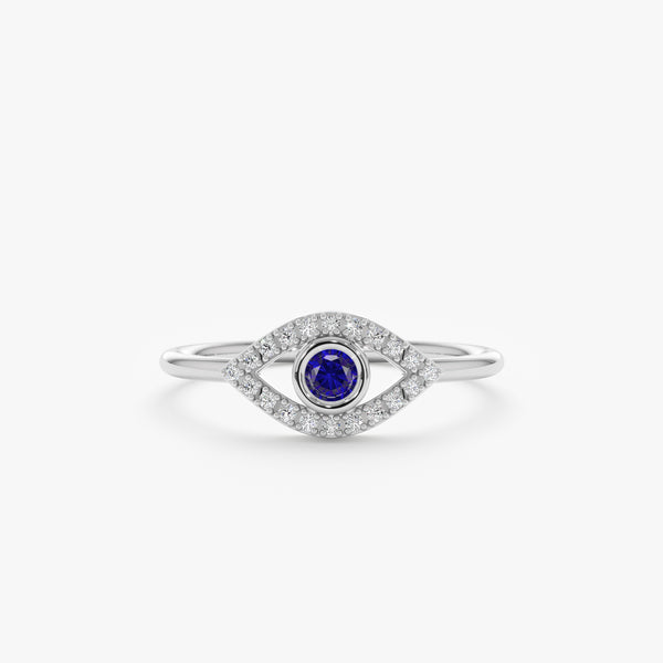 White Gold Diamond Sapphire Evil Eye Ring