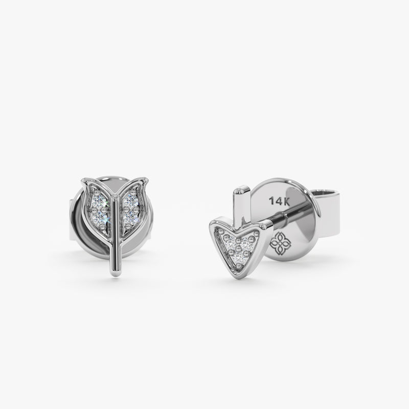 handcrafted pair of 14k solid White Gold Diamond broken Arrow stud Earrings