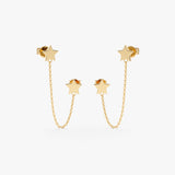 Solid Gold Double Star Chain Earrings - SARAH ELISE