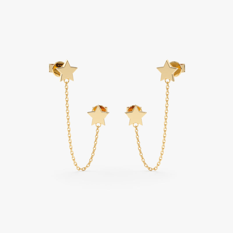 Solid Gold Double Star Chain Earrings - SARAH ELISE