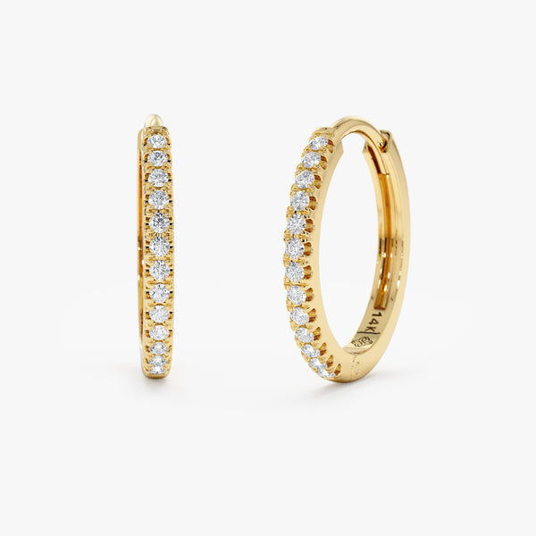 Natural Dainty Diamond Yellow Gold Huggies