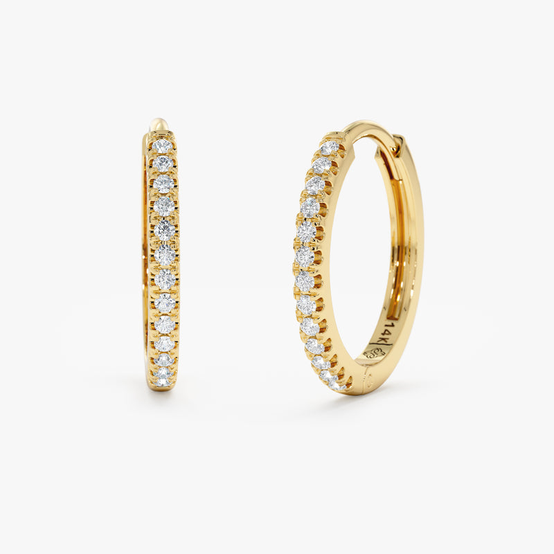 Natural Dainty Diamond Yellow Gold Huggies