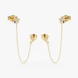 Diamond Moon and Star Chain Earrings