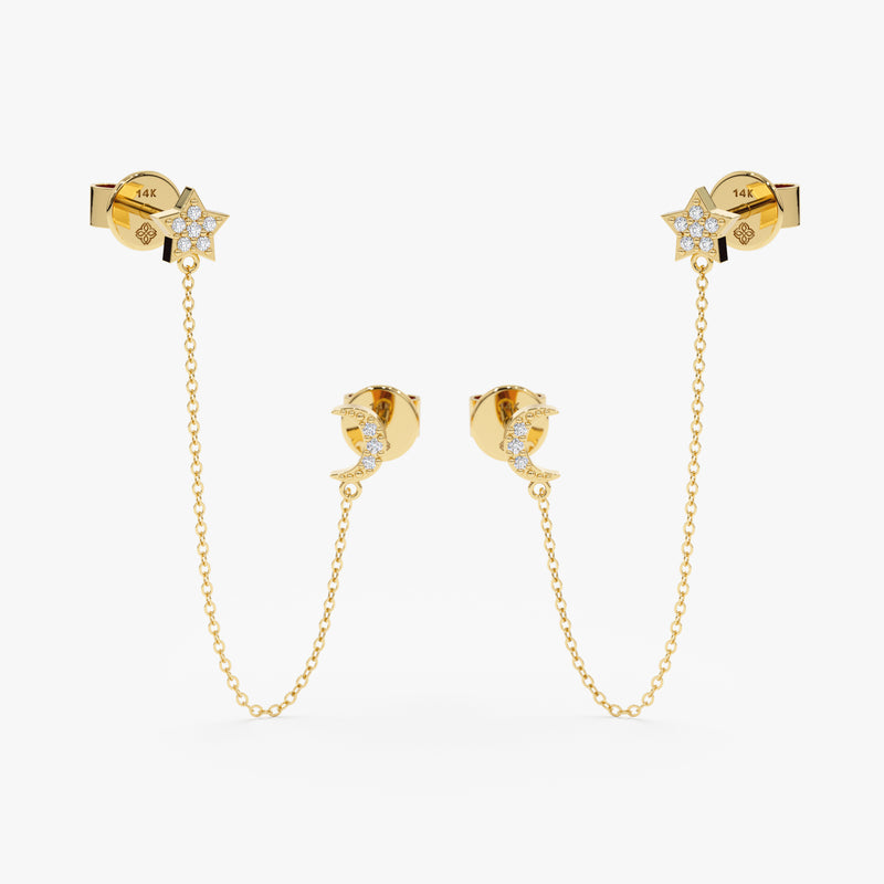 Diamond Moon and Star Chain Earrings