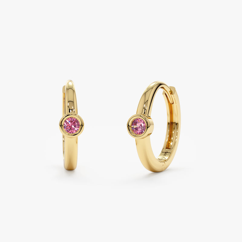 Gold Pink Tourmaline Huggies