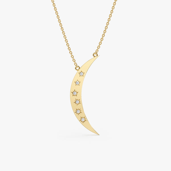 solid gold Crescent moon with Diamond Stars Necklace