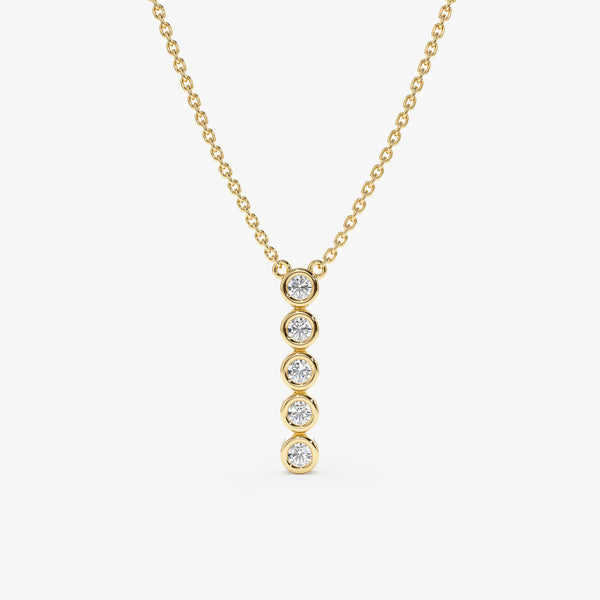 solid gold Vertical Bezel Diamond Bar Necklace