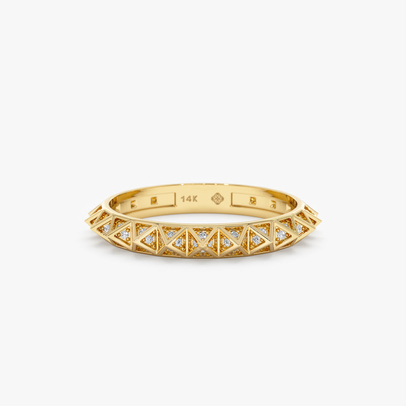 14k Solid Gold Pyramid Design Pave Band Ring - Norm Jewels – NORM JEWELS