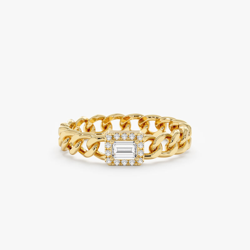 Emerald Cut Diamond Cuban Chain Ring