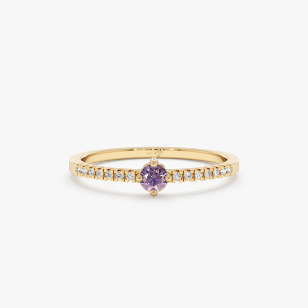 Gold Amethyst Diamond Birthstone Ring