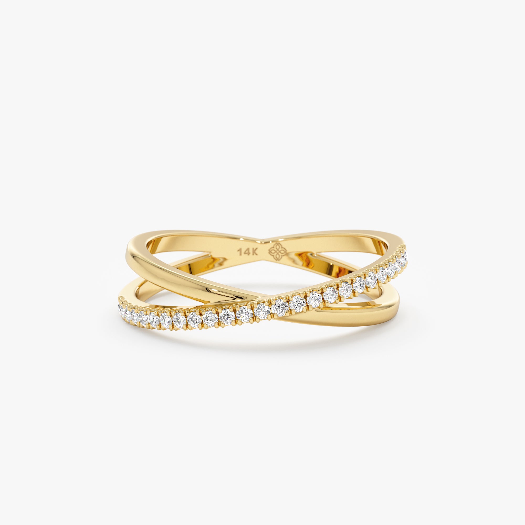 Natural Diamond Crossover Ring In Solid Gold